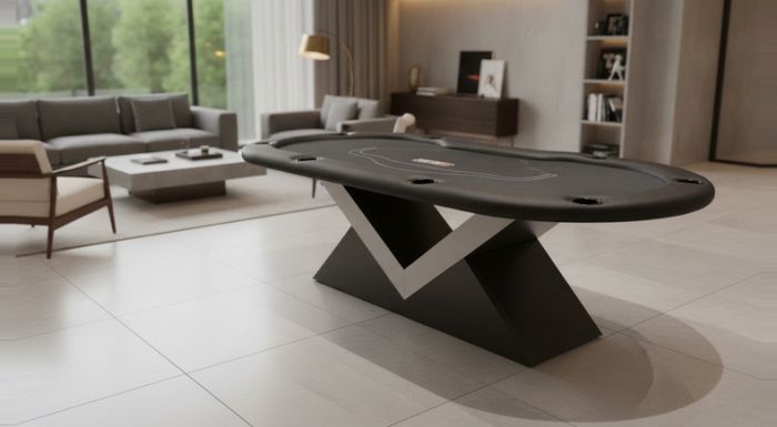 Mesa de Poker Luxo 9 Lugares Coluna V e Tecido Geométrico - L33